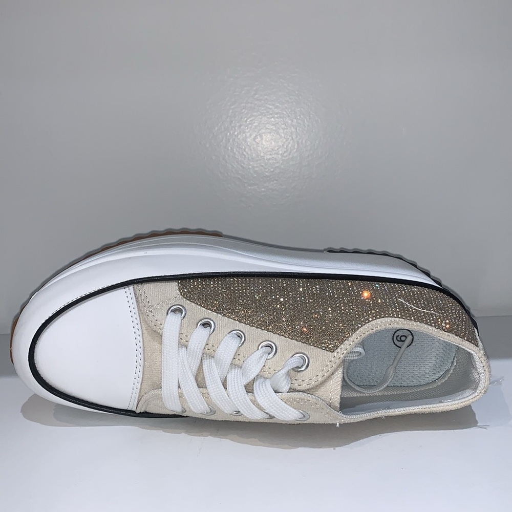 Rihineston Low Top Canvas Sneakers witEmbellishments and Platform Sole for Women - Picture 10 of 13